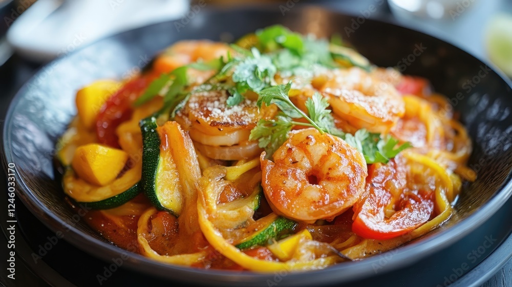 Delicious Shrimp and Vegetable Pasta Dish with Zucchini and Tomatoes Delicious Shrimp and Vegetable Pasta Dish with Zucchini and Tomatoes