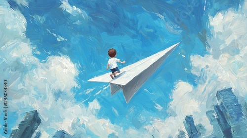 A Dreamlike Adventure: A Boy's Journey on a Paper Airplane