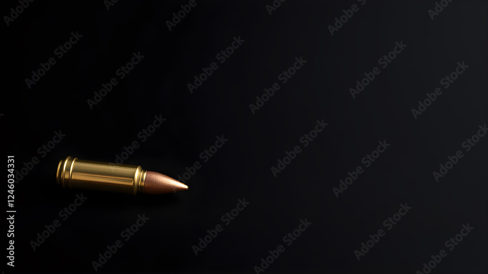 Bullet on black background, closeup. Space for text. Generative AI Bullet on black background, closeup. Space for text. Generative AI