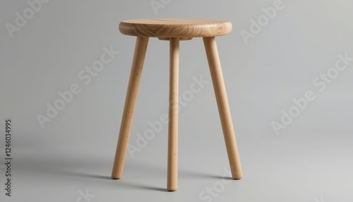 A simple, modern wooden stool with three legs showcasing minimalist design. Ideal for furniture collections or contemporary interior spaces.