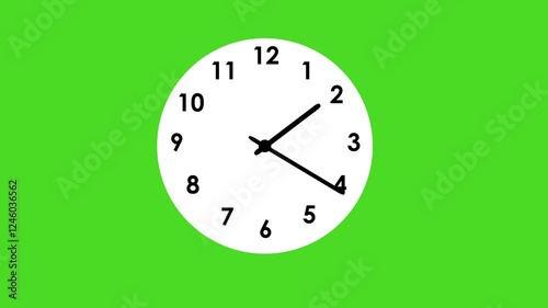 Time lapse animated clock face isolated against a green background.