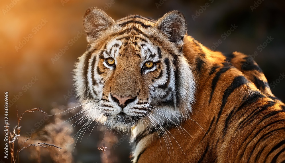 Naklejka premium Stealthy Stripes in the Heart of the Jungle Majestic Tiger Roaming through the Veiled Twilight, Captured in AweInspiring K Slow Motion