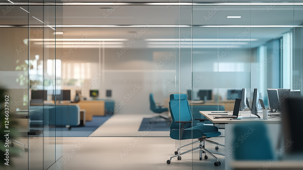 Blurred image of business people in the lobby of a modern office building office space with multiple workstations and natural light during the day Blurred image of business people in the lobby of a modern office building office space with multiple workstations and natural light during the day
