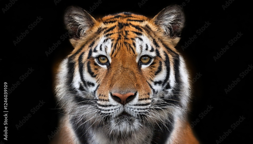 Fototapeta premium Majestic Bengal Tiger in Striking Silhouette Against a Velvet Black Backdrop, Showcasing Power and Beauty in the Shadows.