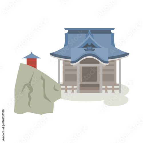 山寺。フラットなベクターイラスト。
Yamadera mountain temple. Flat vector illustration.