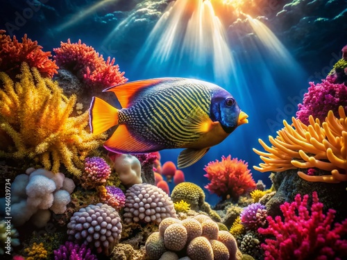 Red Sea Angel Fish: Vibrant Coral Reef Underwater Scene photo