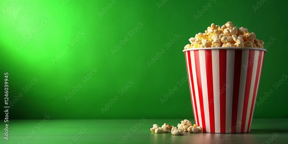 Red & White Striped Popcorn Bucket on Green Screen - Stock Photo Red & White Striped Popcorn Bucket on Green Screen - Stock Photo