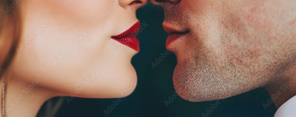 Obraz premium Close-Up Connection of Couple with Passionate Red Lips