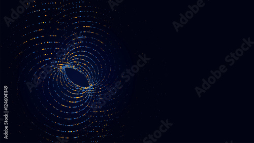Technology wireframe circle tunnel on dark background. Futuristic 3D wormhole grid. Digital dynamic wave. Vector illustration.