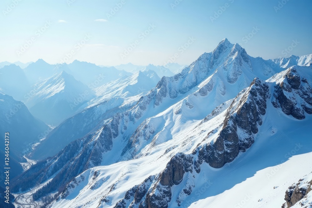 Fototapeta premium Snow-covered peaks of Caucasus Mountains in Dagestan, caspian sea, snow, landscape