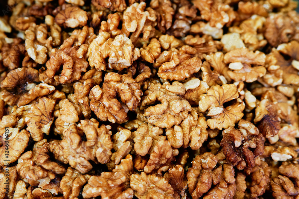 Close-Up View of Shelled Walnuts, Perfect for Healthy Snacking and Recipes Close-Up View of Shelled Walnuts, Perfect for Healthy Snacking and Recipes