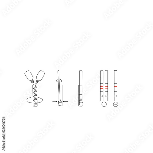 Illustration to the step-by-step instructions of kit for self-rapid testing at home. Checking for presence of virus in human nasopharyngeal and pharyngeal swabs in the early stages of disease. photo