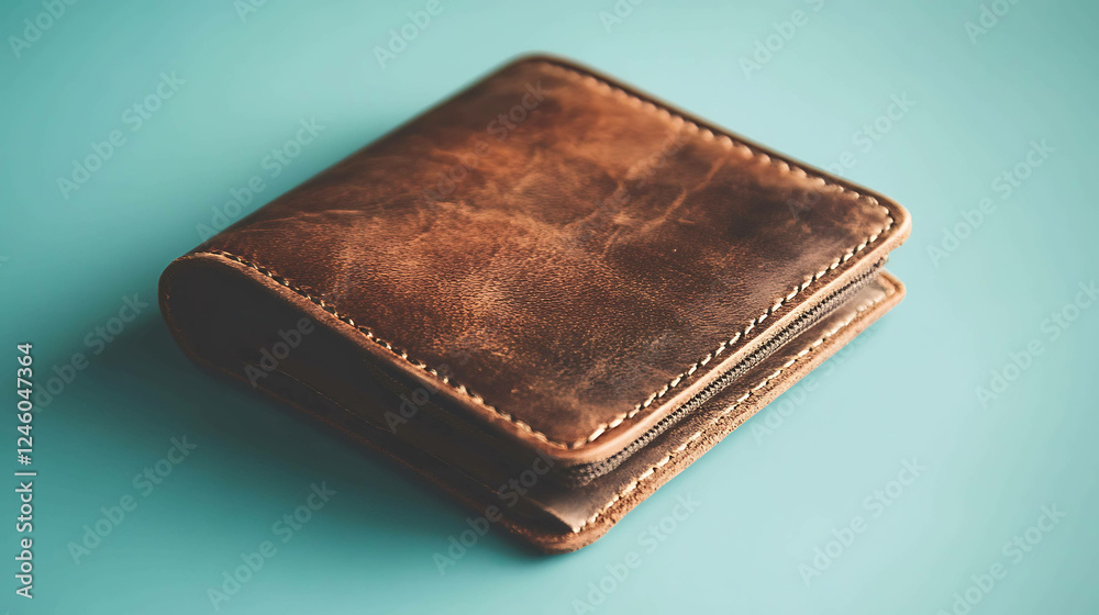 Elegant leather wallet on a clean, minimalist background Elegant leather wallet on a clean, minimalist background