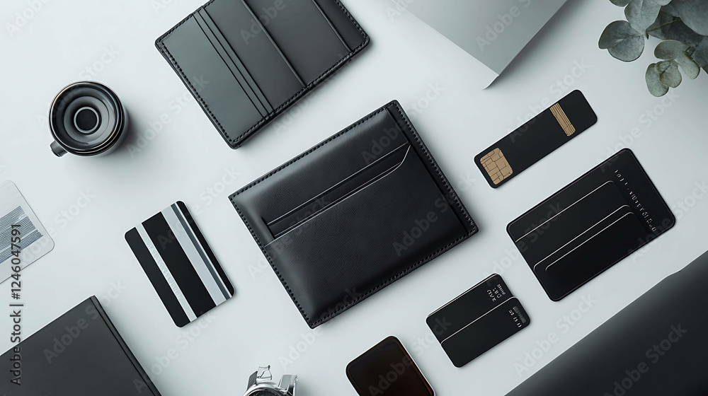 Flat lay of a modern wallet with credit card slots and no logo Flat lay of a modern wallet with credit card slots and no logo