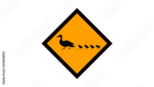 Duck Crossing Sign , black and yellow isolated silhouette