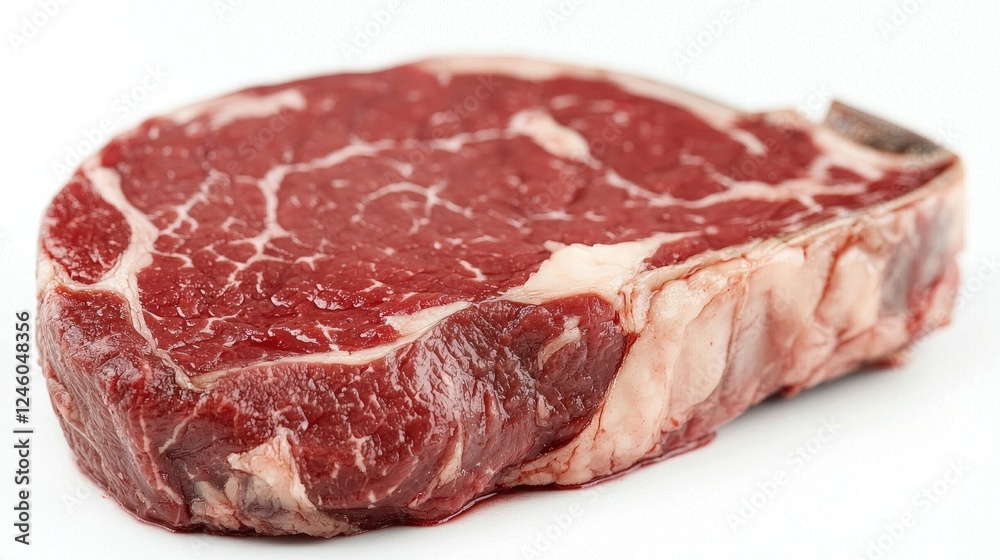 Raw ribeye steak on white background, ready for cooking Raw ribeye steak on white background, ready for cooking