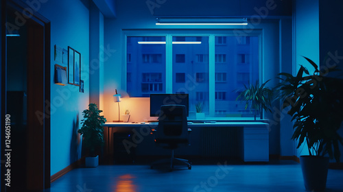 Wallpaper Mural Modern office at night, city view, blue lighting  modern style interior room Torontodigital.ca