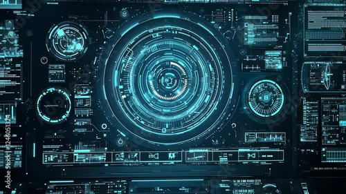 Wallpaper Mural Futuristic technology interface with dynamic data and interactive digital elements Torontodigital.ca