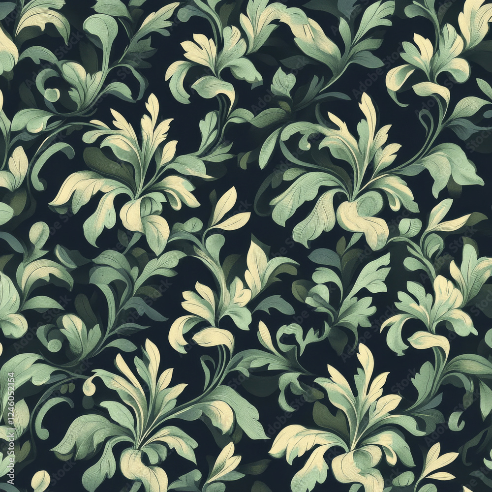 Seamless pattern of green leaves on dark background Seamless pattern of green leaves on dark background