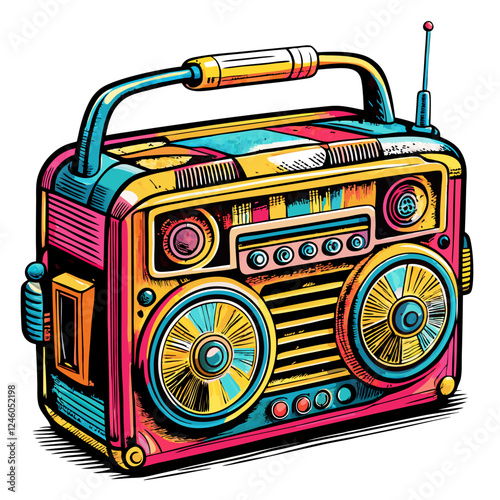 Retro Colorful Boombox Illustration Vibrant Vintage Audio Vector Art