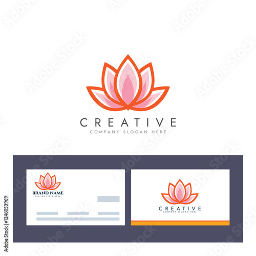Abstract lotus logo vector design, Stylized lotus flower icon with business card