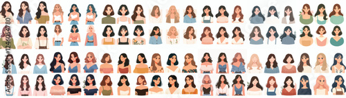young woman avatar vector set