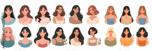 young woman avatar vector set
