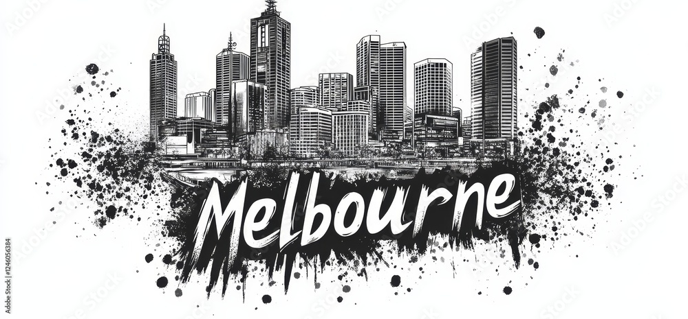 Melbourne skyline illustration with urban art style showcasing cityscape details and vibrant character Melbourne skyline illustration with urban art style showcasing cityscape details and vibrant character