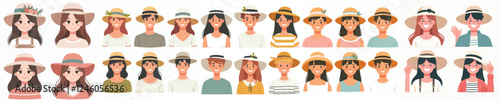 set of vector avatars of teenagers with hats