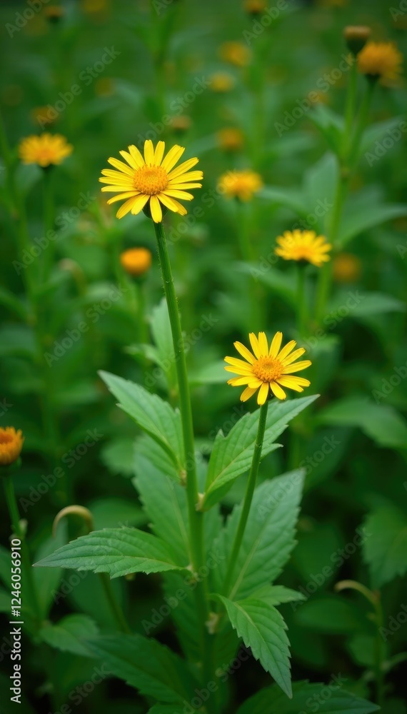Vertical shot of Euryops pectinatus plant foliage and stems, euryops, vertical photography Vertical shot of Euryops pectinatus plant foliage and stems, euryops, vertical photography