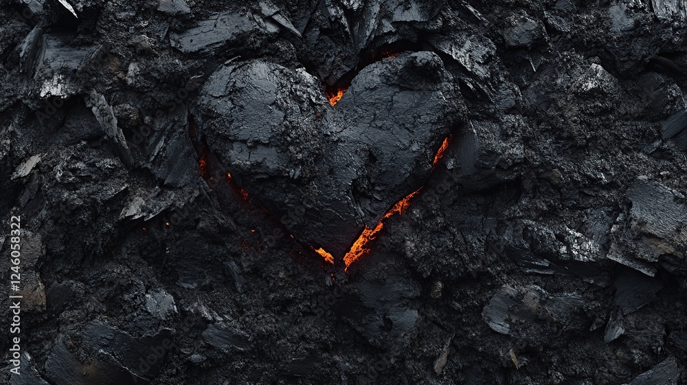 Embers glowing heart-shape in ash, dark background, conceptual art Embers glowing heart-shape in ash, dark background, conceptual art