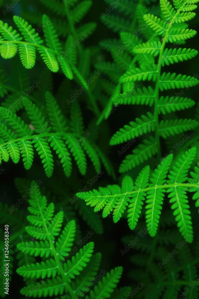Obraz premium Tropical fern fronds in shades of dark green and light green, vegetation, tropical ferns, foliage colors
