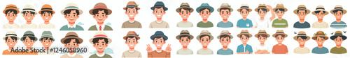 set of vector avatars of teenagers with hats