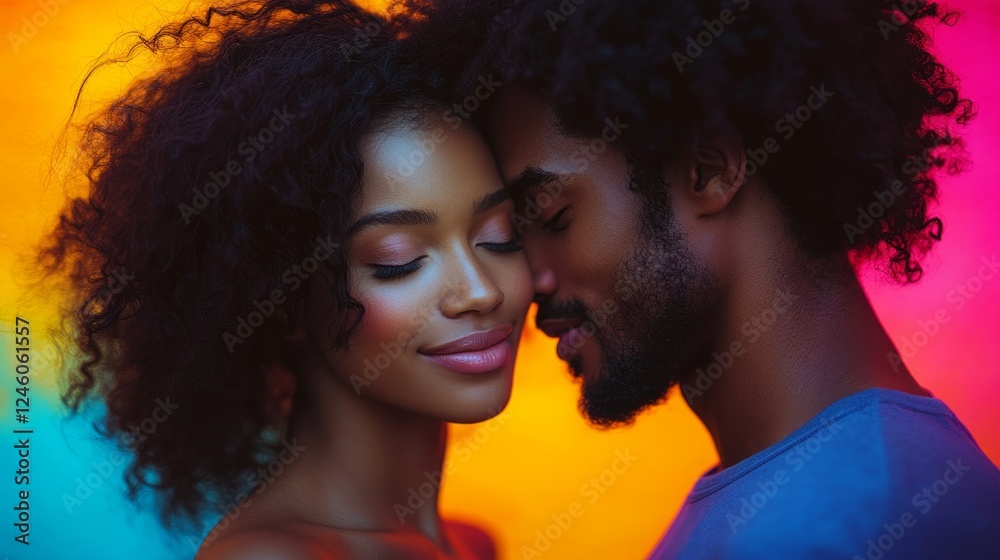 Fototapeta premium A couple embraces in vibrant colors that deepen their connection