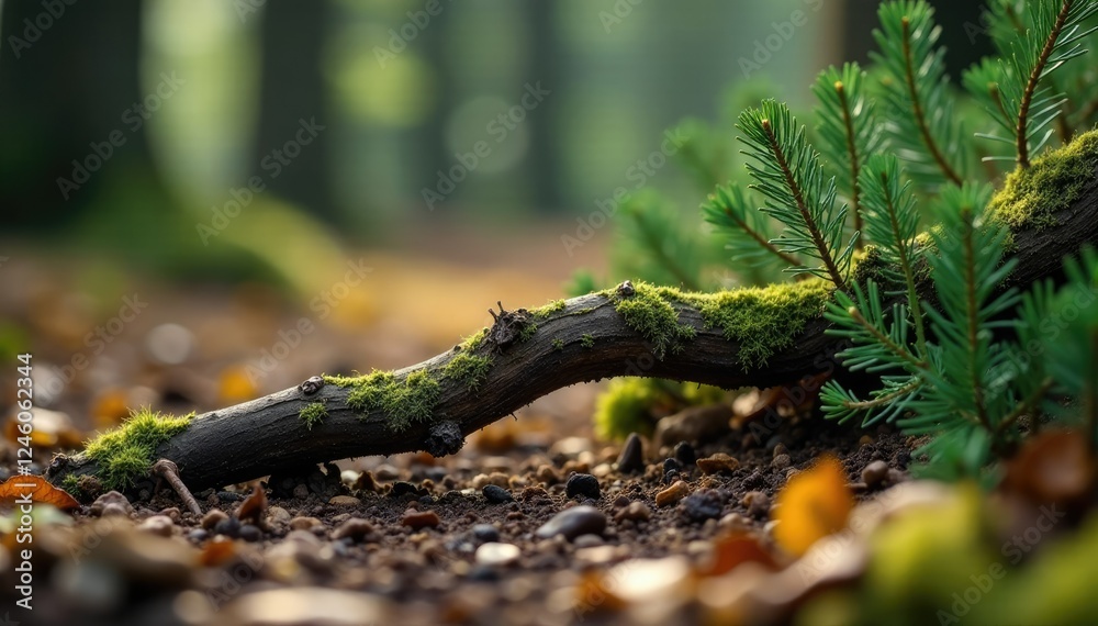 Twisted and gnarled spruce branch on the ground, wood, wildlife Twisted and gnarled spruce branch on the ground, wood, wildlife