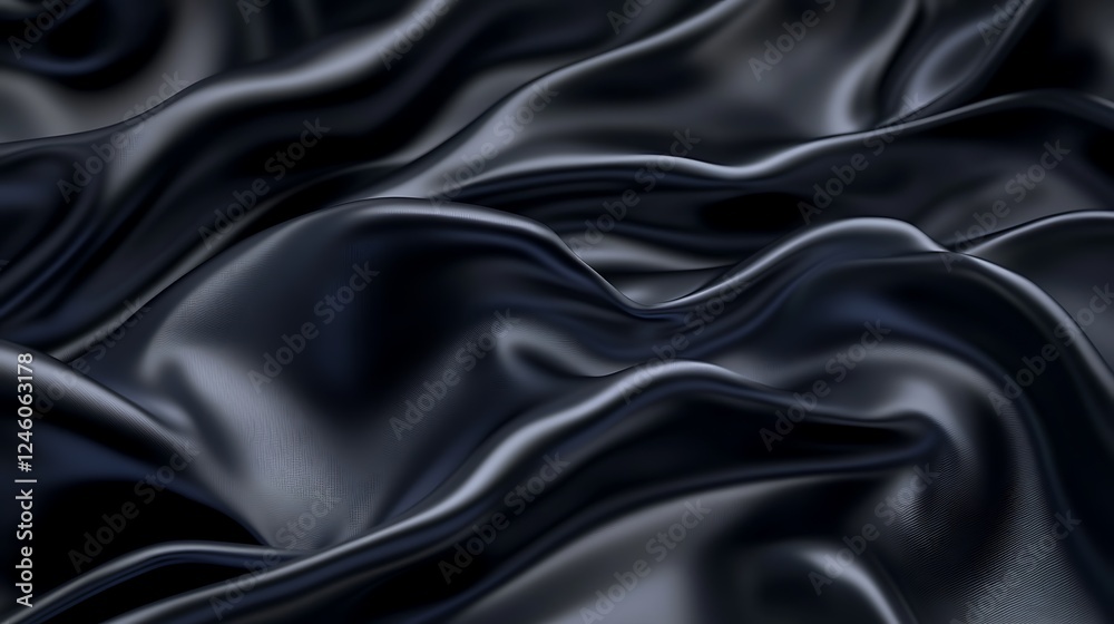 Fototapeta premium Black silk drapes, elegant waves. Background, texture, fashion