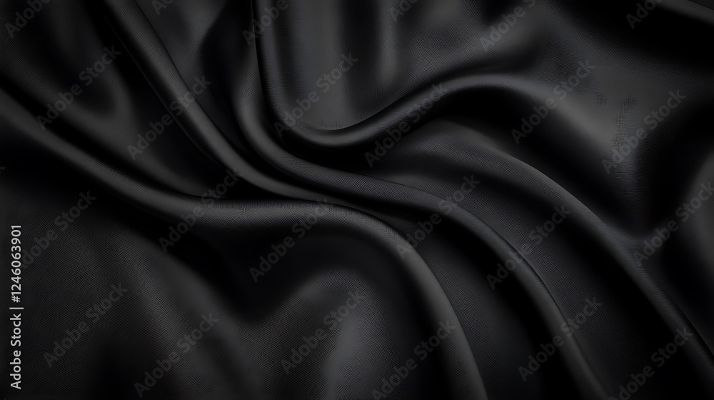Fototapeta premium Black silk fabric drapes, background texture