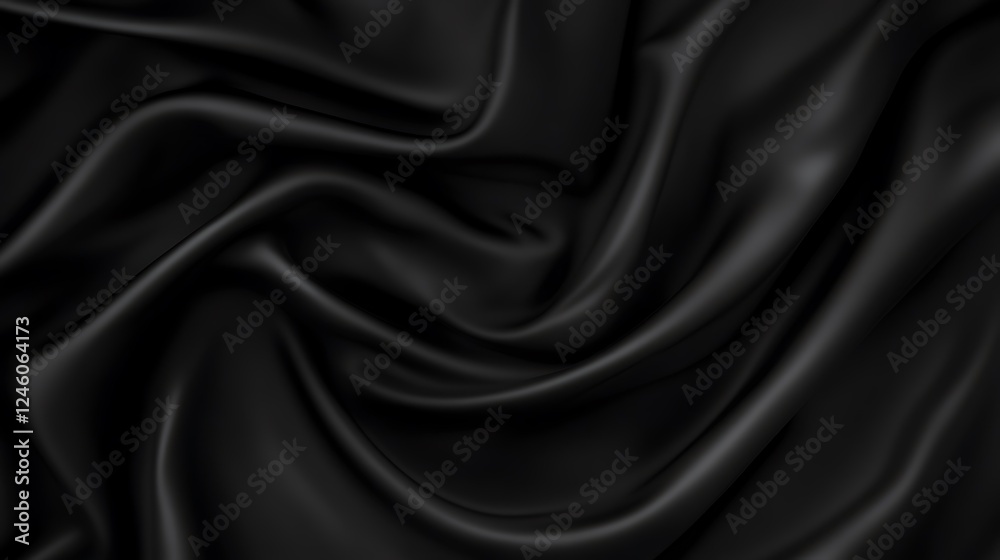 Fototapeta premium Black silk fabric drapes, elegant background
