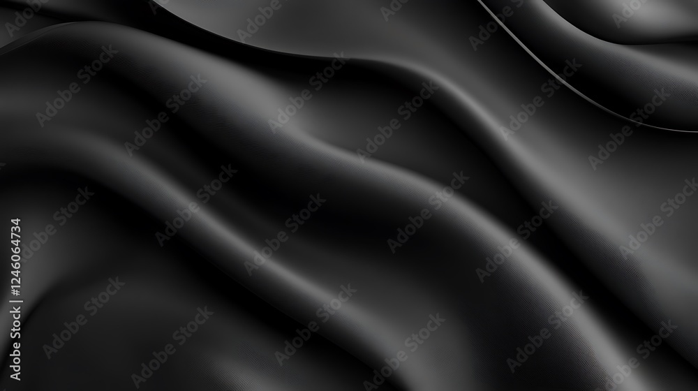 Fototapeta premium Black silk fabric folds, abstract background