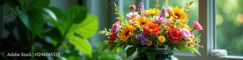 Wallpaper Mural Vase filled with colorful flowers and lush greenery, greenery, floral arrangements Torontodigital.ca