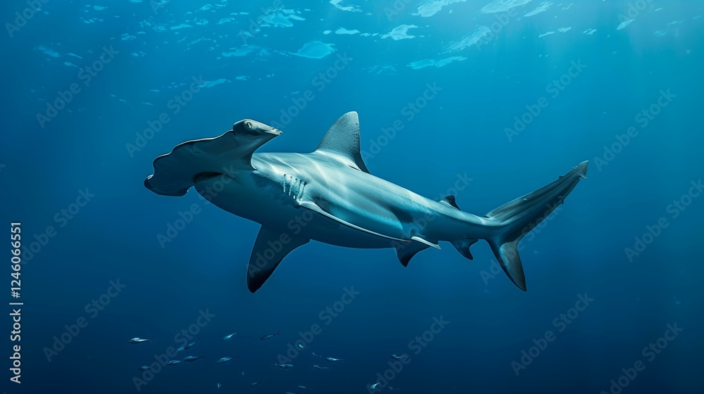 Fototapeta premium Majestic Great Hammerhead Shark Underwater in the Deep Ocean