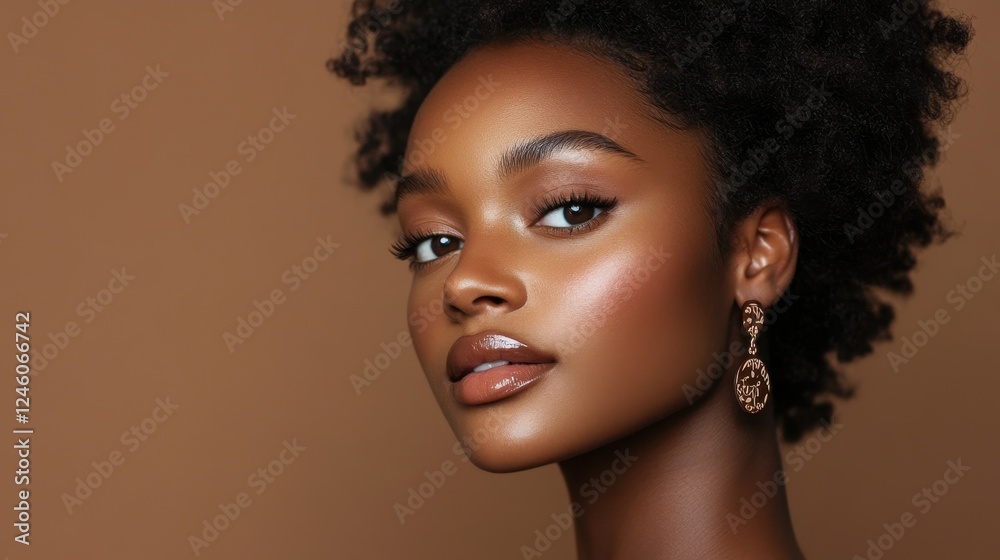 Portrait of an african female young adult with curly hair and elegant earrings National Silly Earring Day Portrait of an african female young adult with curly hair and elegant earrings National Silly Earring Day