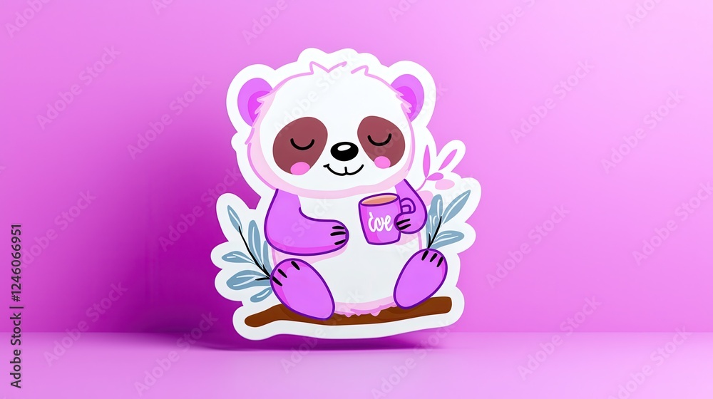 Adorable Pixel Art Panda Enjoying Coffee on Pink Background Adorable Pixel Art Panda Enjoying Coffee on Pink Background