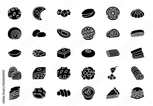 A set of traditional Arabic dessert icons. photo