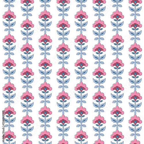 Hand-block floral seamless pattern. Indian traditional ethnic prints perfect for textiles, home furnishings, fashion, wallpaper, stationery, and more.
