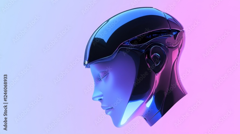 Futuristic artificial intelligence concept with robotic head design in neon lighting Futuristic artificial intelligence concept with robotic head design in neon lighting