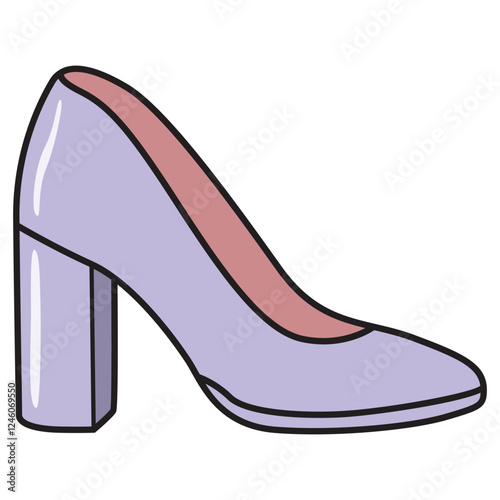 A vector drawing of a stylish purple high-heel shoe with a sleek and elegant design.