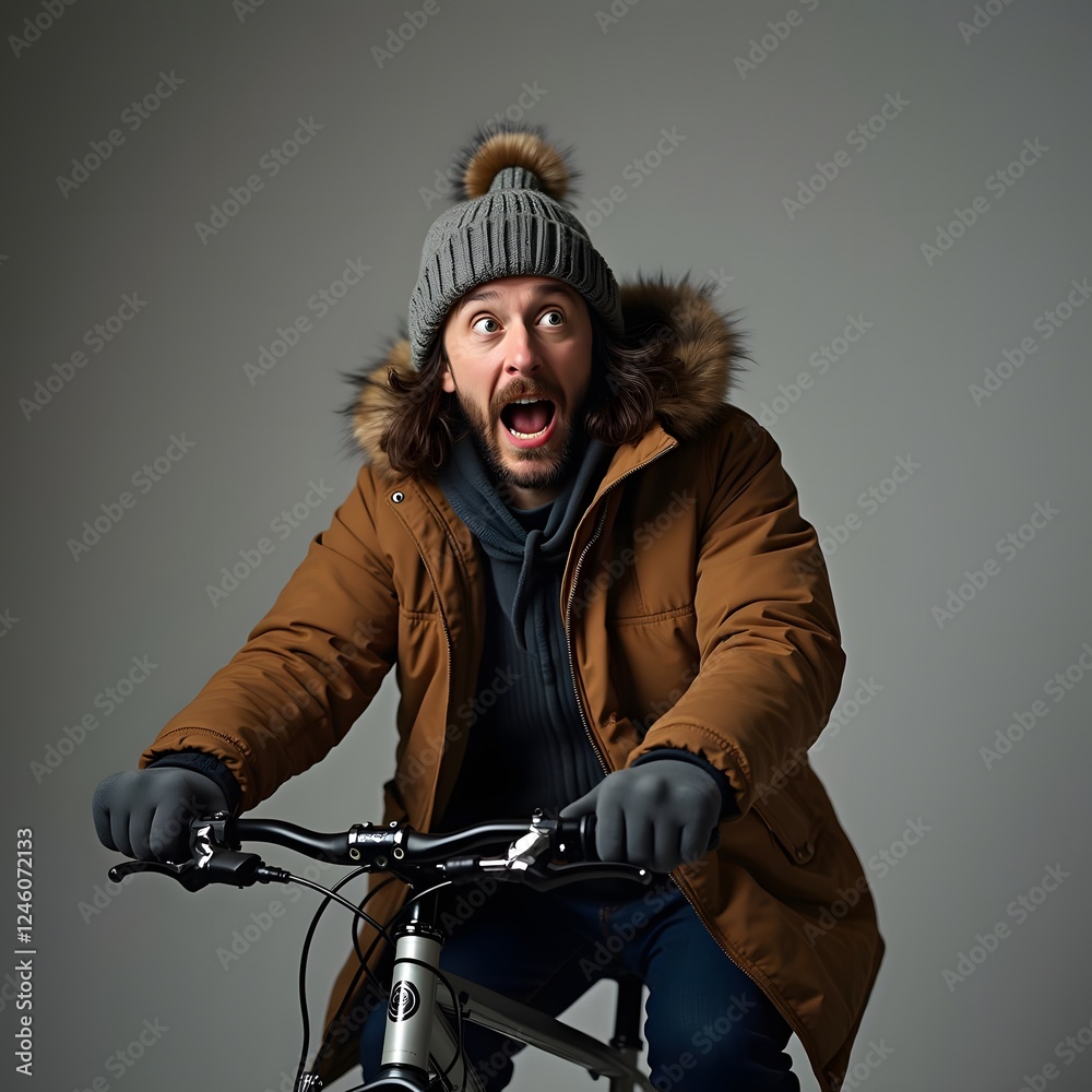 Obraz premium Winter Revelation: The Multiracial Genderfluid Cyclist's Surprised Journey