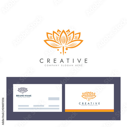 Abstract lotus logo vector design, Stylized lotus flower icon with business card