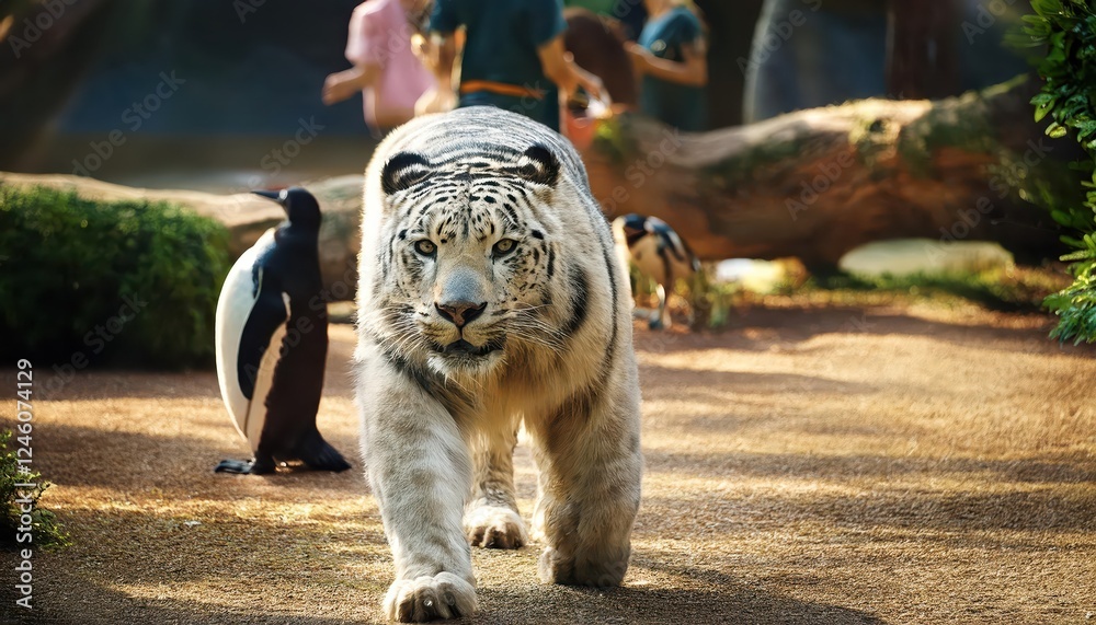 Naklejka premium Vivid Exploration of Cologne Zoo A Stunning Encounter with Exotic Animals amidst Lush Habitats, from Penguins to Cheetahs